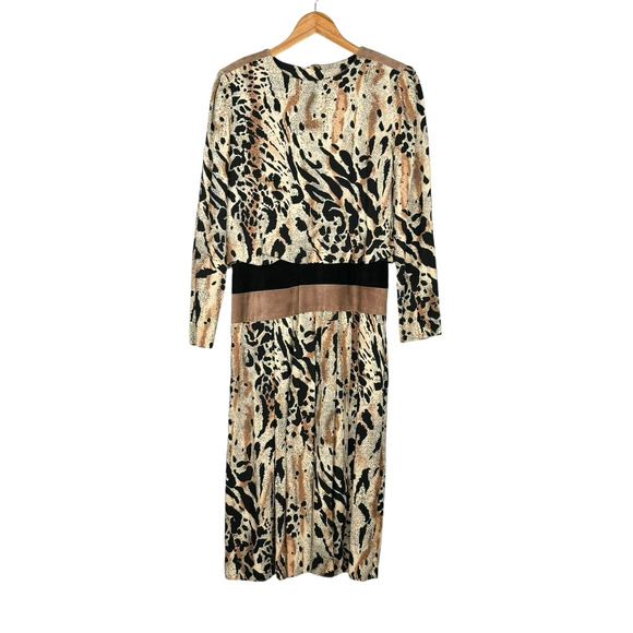 VTG Mob Wife Leopard Print Drop Waist‎ Midi Dress Size 12 Bold Union Made Unique - Picture 1 of 11